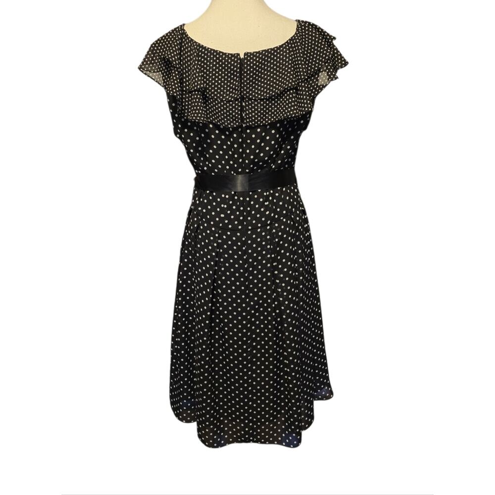 Adrianna Papell Dress Womens 14 Black White Polka Dot Ruffle Front Pin-Up NWT - Picture 4 of 12